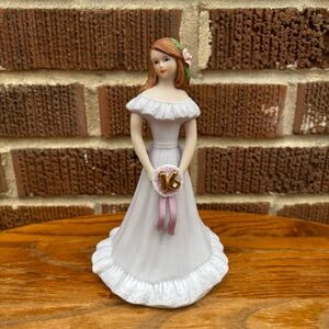 Vtg Growing Up Birthday Girl Sweet 16 Porcelain Dress Bouquet Cake topper